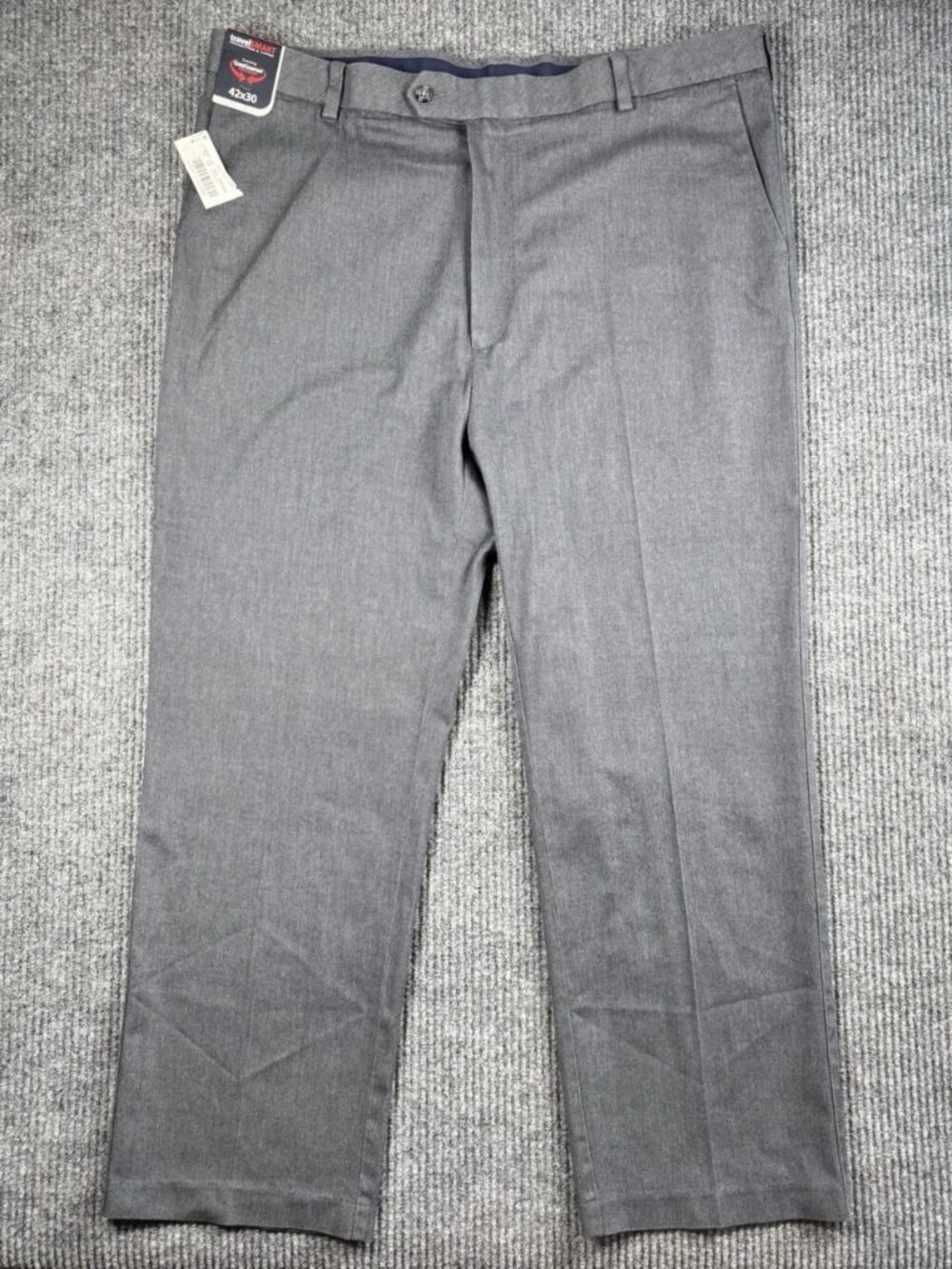 Roundtree & Yorke TravelSmart Dress Pants Mens 42x30 Gray Classic Fit Flat Front